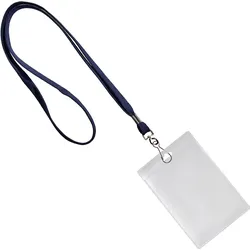 100 Ausweishülle mit Band Hochformat | dunkelblau | A7, Weich-PVC, Polyester