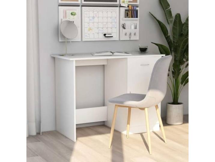 GFDWPUY Schreibtisch Weiß 100x50x76 cm Holzwerkstoff mit Schublade und Tür Stauraum mit Schublade und Tür, vielseitig als Konsolentisch nutzbar, pflegeleichte Oberfläche, kompakte Größe für kleine