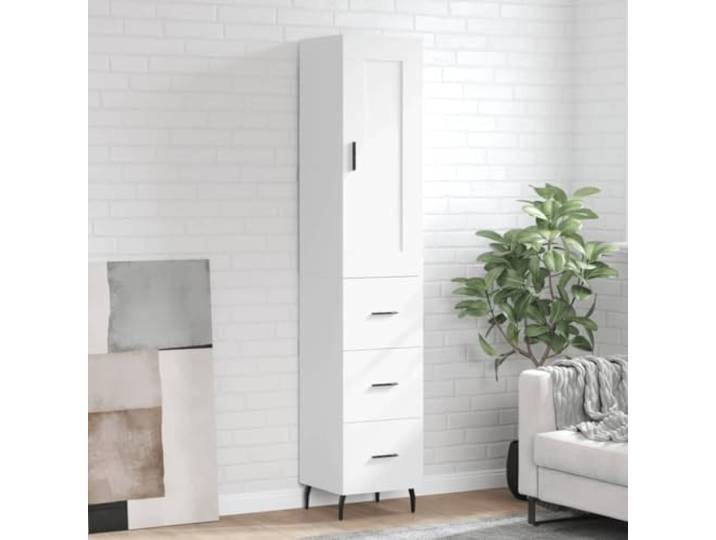 Jkghdrt Highboard Weiß 34,5x34x180 cm Holzwerkstoff Schrank mit Metallfüßen Stauraum-Schrank, Holzwerkstoff, glatte Oberfläche, Metallfüße, feuchtigkeitsbeständig, kompaktes Format