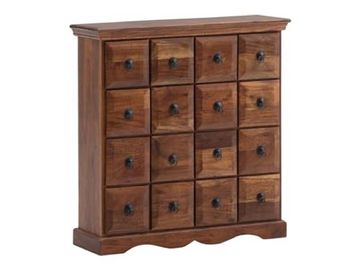 Woodkings Kommode Merlow aus massiver Akazie – Schubladenkommode im Apothekerschrank-Design mit 16 Schubladen – 78 x 82 cm