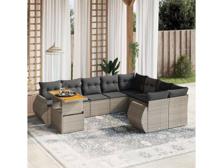 YUTAASU 10-TLG. Poly Rattan Sofagarnitur Grau mit Kissen