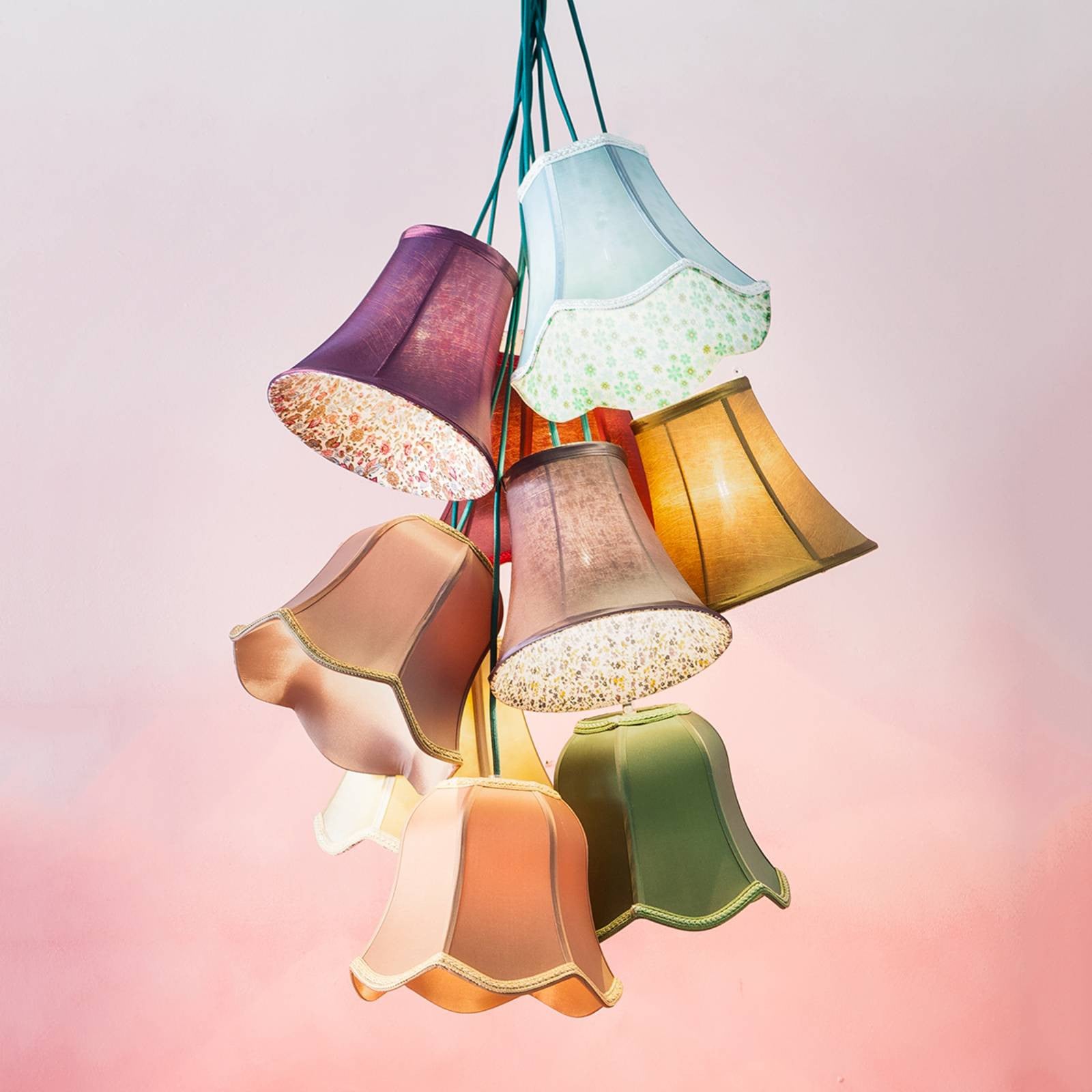Kare Saloon Flowers Design Hanglamp Multicolor met Textiel en Metaal, Dimbaar