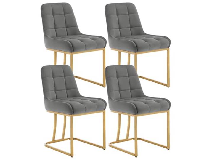 WOLTU Esszimmerstühle 4er Set, Küchenstuhl Samt, Polsterstuhl mit Metallgestell in Bogenform, gepolsterter Stuhl mit Rückenlehne, Wohnzimmerstuhl Schminkstuhl EZS32dgr-4 Dunkelgrau