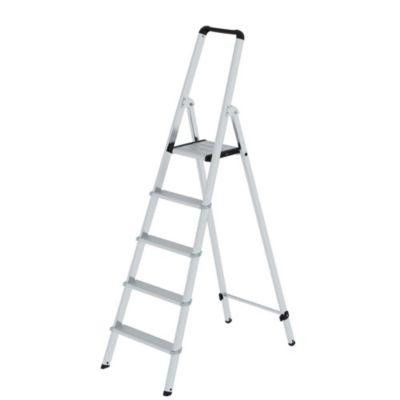 Munk Stufen-Stehleiter, Aluminium, 80 mm Stufen, max. 150 kg, rutschsicher, konische Führung, 235 mm Stufenabstand, 70° Neigung, 5 Stufen