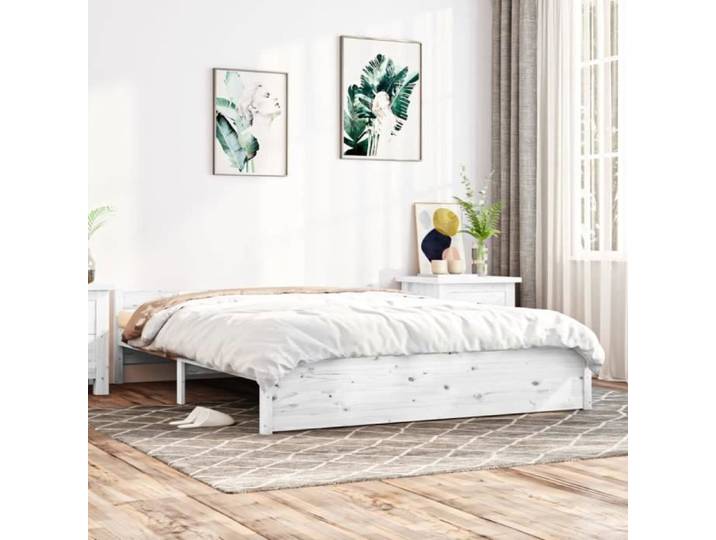 UMR - Lit bois Blanc Cadre de lit Blanc Bois massif 140x190 cm -[4979]
