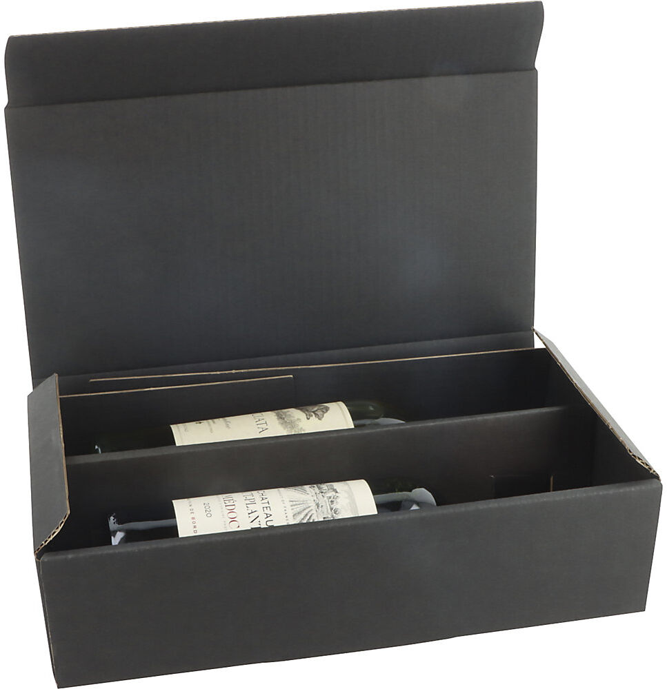 kaiserkraft Flaschen-Geschenkkarton, schwarz, für 2 Flaschen, ab 80 Stk