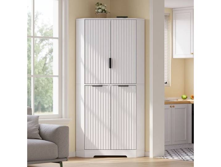 Meuble d'Angle Buffet Haut de Rangement 4 Portes Étagères Réglables Meuble de Cuisine Salon 60x60x172cm