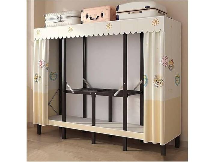 MmcdylyhEU Tragbare Abdeckung for Kleiderschrank, Faltbarer Kleiderständer mit Hängestangen, stehend, L-Kleidung for Schlafzimmer/Wohnheim, platzsparend(Yellow2,160cm/63inch)