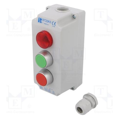 Spamel 3-Loch-Steuerkasten mit roter Lampe 230V - ST22K35-1 (ST22K3)