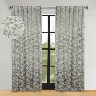 Superior Leaves Back Tab Curtains Room Darkening Machine Washable, Set of 2