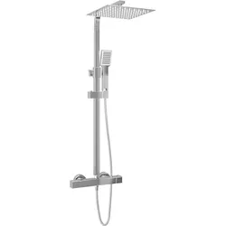 Helloshop26 - Doppel-Duschkopf-Set mit Thermostat Handbrause quadratischem Duschkopf verstellbarer Duschstange (80–120 cm) Edelstahl 02_0003788