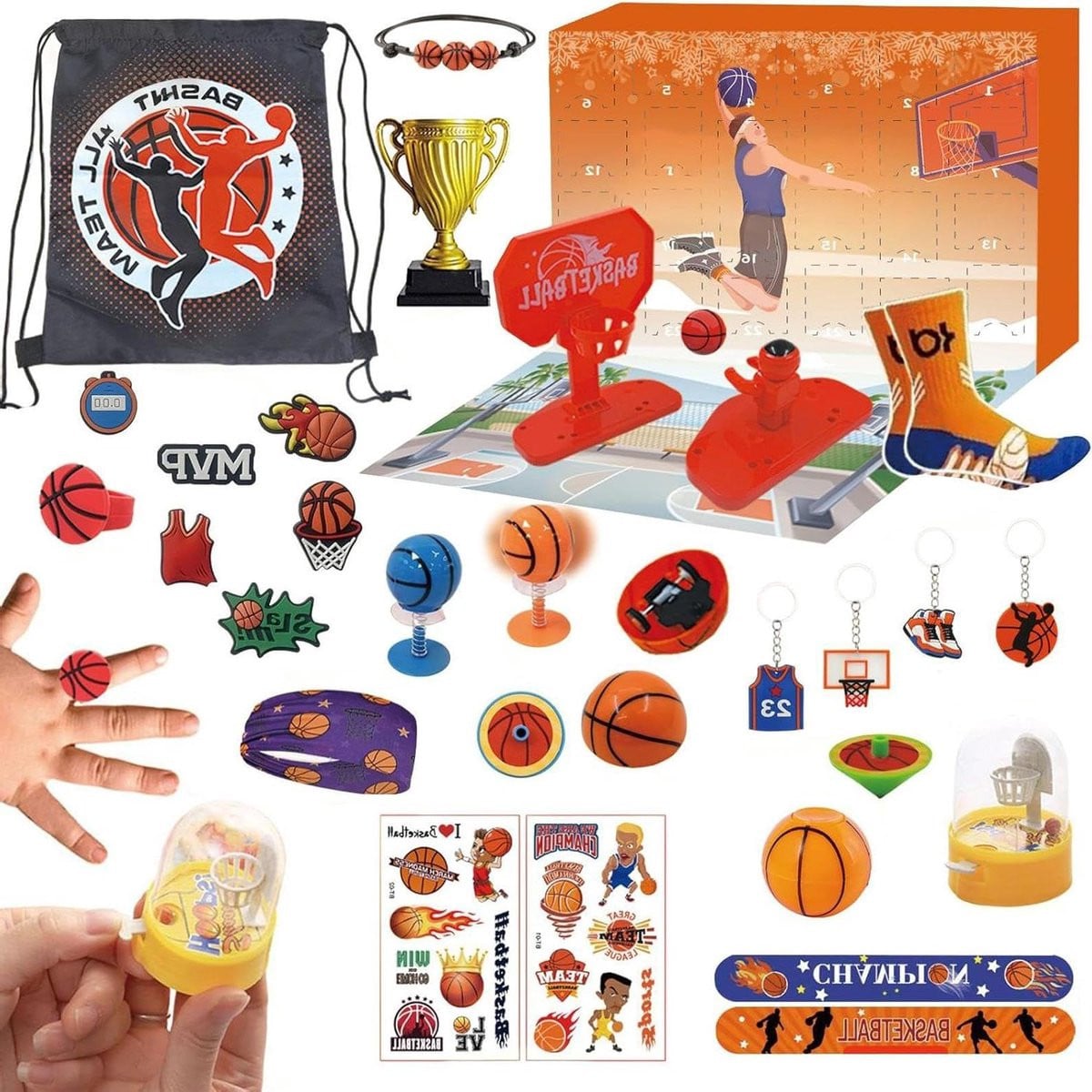 Kerstkalender Basketbal - Thema aftelkalender met 24 dagen accessoires - Multicolor - 34 x 24 cm