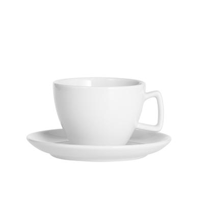 Caterado 6 x Kaffee-/Cappuccino-Tasse, Inhalt: 0,20 ltr., mit Untertasse, Form CREMA, UNI WEISS, Henkelform eckig, Höhe: 7,0 cm