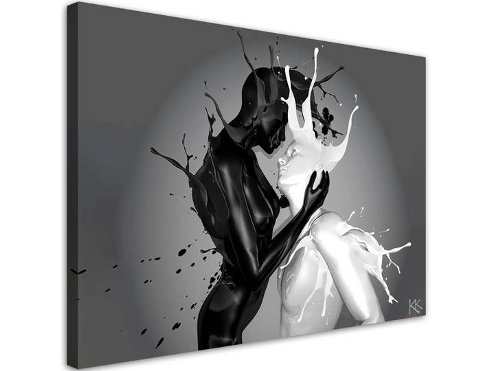 Feeby Leinwandbild Kaffee und Milch Abstraktion Paar Liebe 90x60cm, Grau, Rechteckig, 90x60 cm, Bilder & Rahmen, Bilder, Leinwandbilder