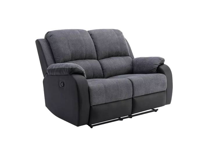 Vente-unique - Relaxsofa 2-Sitzer - Microfaser & Kunstleder - Grau & Schwarz - BRODY, One Size