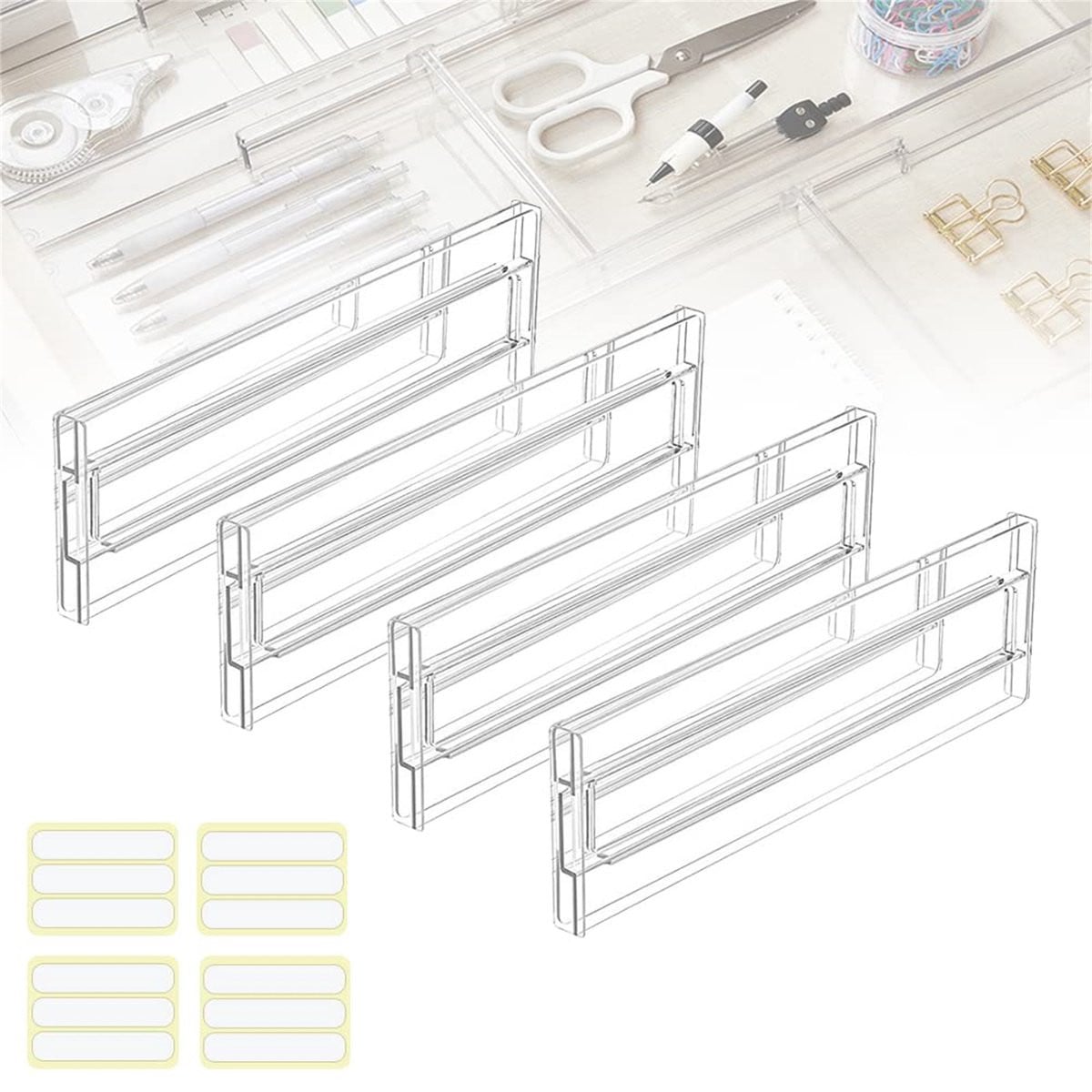 Ynkkvre Set van 4 Verstelbare Ladeverdelers - Transparante Plastic Ladeorganisatoren voor Keuken, Badkamer en Home Office
