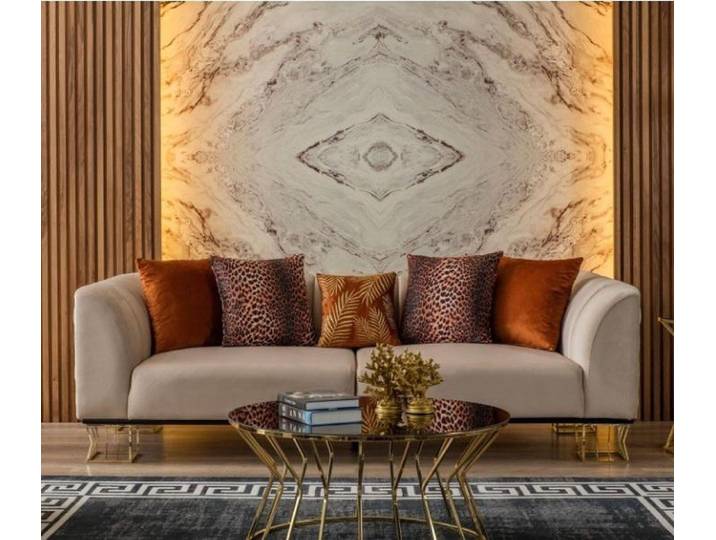 JVmoebel 3-Sitzer Beiges Sofa mit edelsten Materialien und goldenen Edelstahlfüßen, 1 Teile, Made in Europa