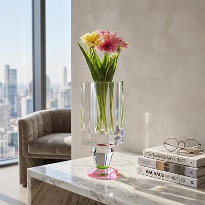 Vivience Crystal Vase with Pink and Smoke Color Base (2 Sizes)