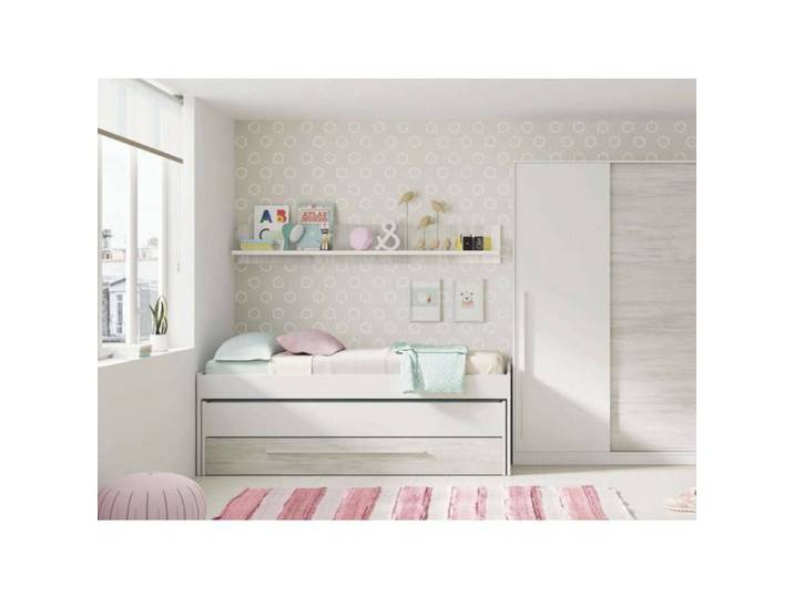 Dmora - Lit enfant Sunnyvale 199 x 96 x 65 cm blanc Panneau effet bois et Verre