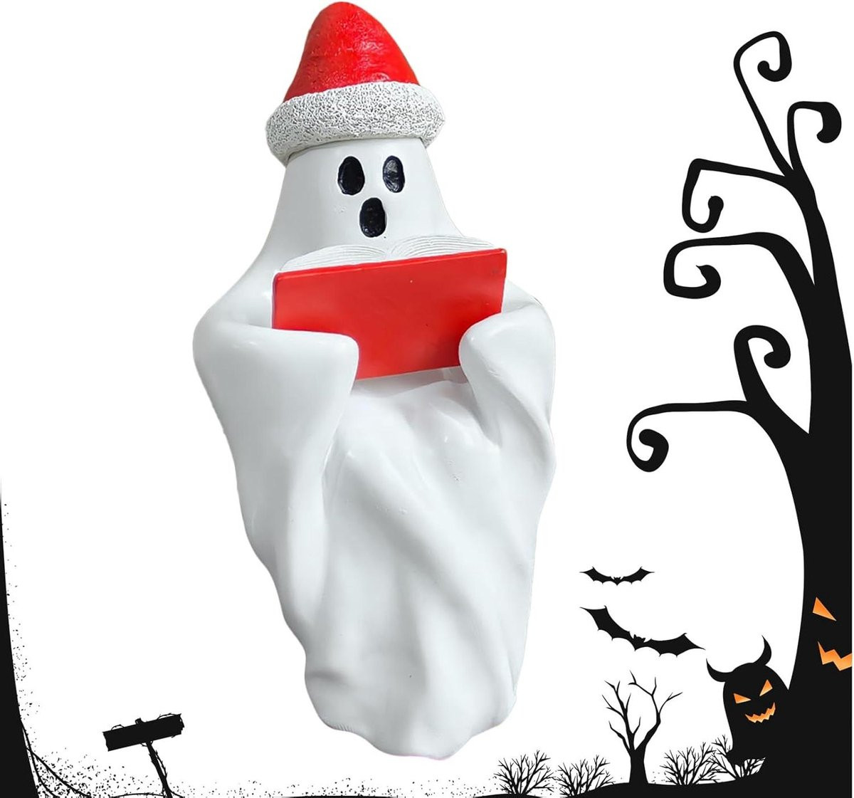 Lezend Spook Decoratie Beeldje - Wit - 16,5 cm Lengte