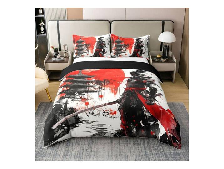 LuxusKollektion Kinderbettwäsche Bettwäsche Set 220x240 Japan Samurai Tuschemalerei Rot