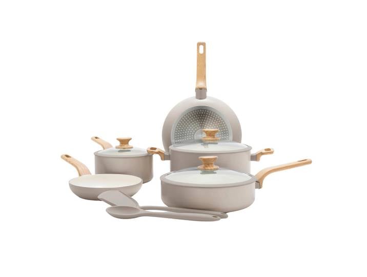 GreenPan Kochtopfset Essence, Creme, Tannenholz, Metall, Kunststoff, 5-teilig, 18 cm, rund, Kochen, Töpfe, Topfsets