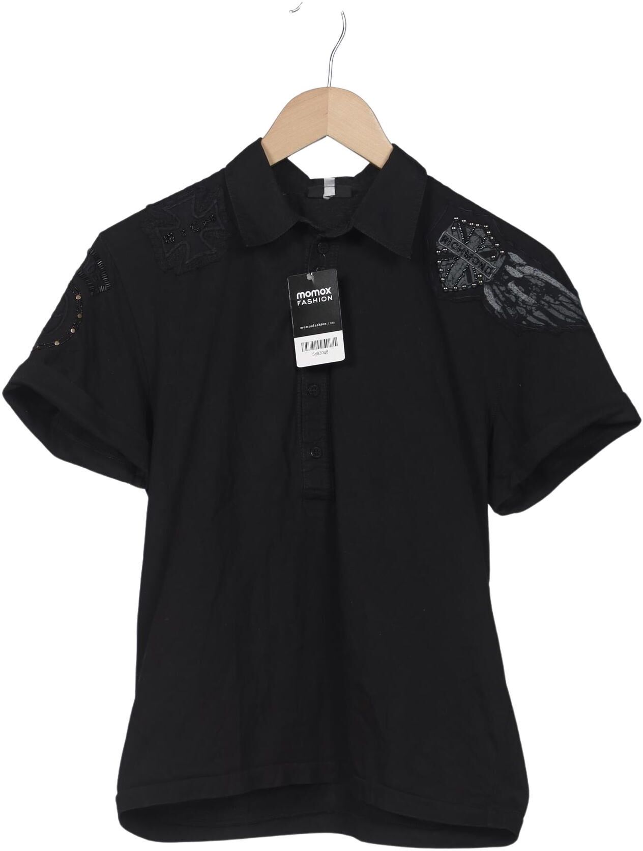 John Richmond Damen Poloshirt, Schwarz, Gr. M, Baumwolle - Second Hand