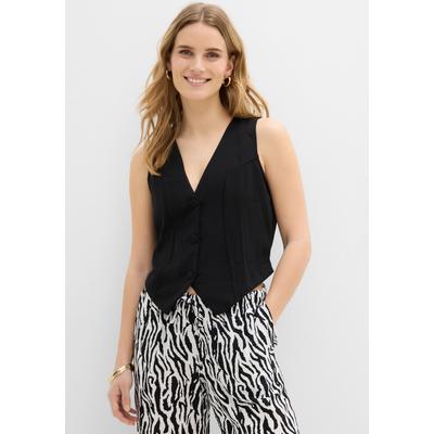 Anzugweste BONPRIX, Damen, Gr. 36/38 (S), schwarz, Interlock, Obermaterial: 95% Polyester, 5% Elasthan, unifarben, eng taillenlang, V-Ausschnitt, Westen Anzugweste, aus fester Interlock-Qualität, eng anliegende Passform