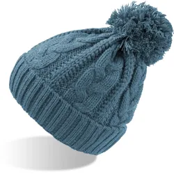 Atlantis Damen Strickmütze mit Zopfmuster Bommel-Mütze VOGU