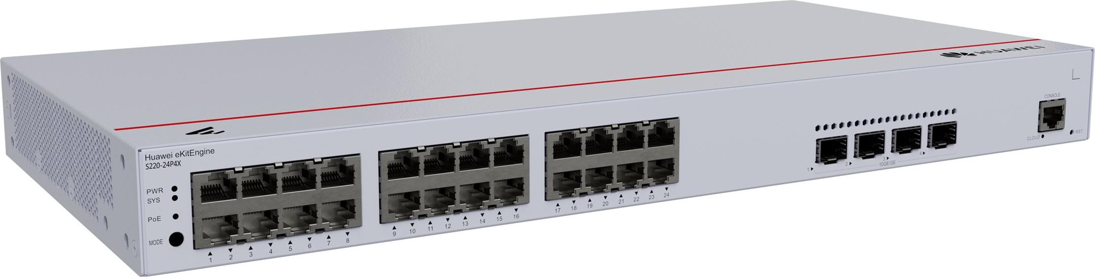 HUAWEI eKit S220 Series S220-24P4X, Managed, L2, Gigabit Ethernet (10/100/1000), Power over Ethernet (PoE), Rack-Einbau, 1U
