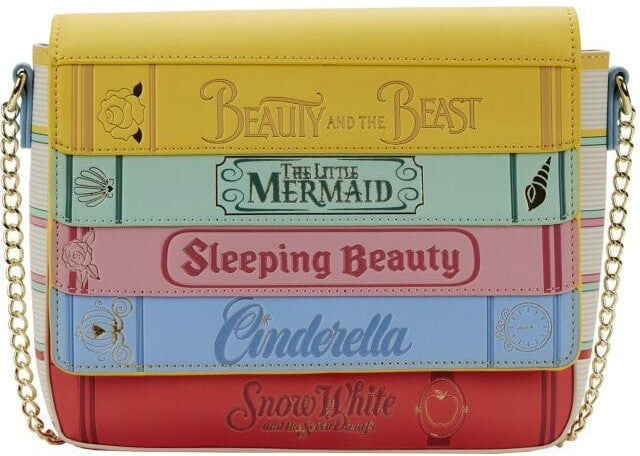 Loungefly Disney Princess Books Classic Crossbody Bag - Vegan Leather, Adjustable Strap, Gold Hardware