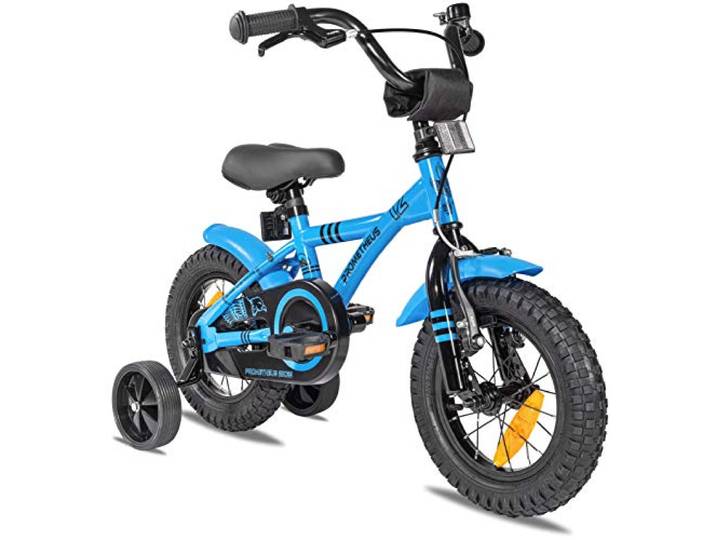 PROMETHEUS BICYCLES Kinderfahrrad ab 3 Jahren - 12 Zoll Kinder Fahrrad Mädchen Jungen Fahrrad Kinder mit Stützräder Rücktrittbremse in Blau