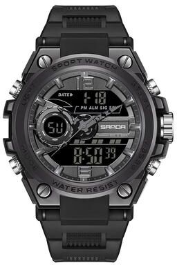 Everyday Crate SANDA 6092 Waterproof Sports Watch Dual Time Luminous Analog Digital Military Watch black