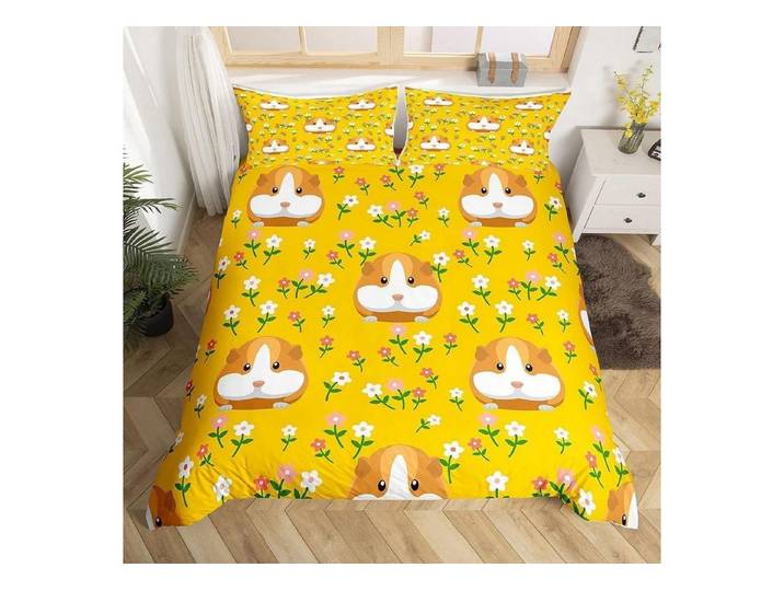 LuxusKollektion Kinderbettwäsche Bettwäsche Set Meerschweinchen 155x220cm Blumen/Zweige