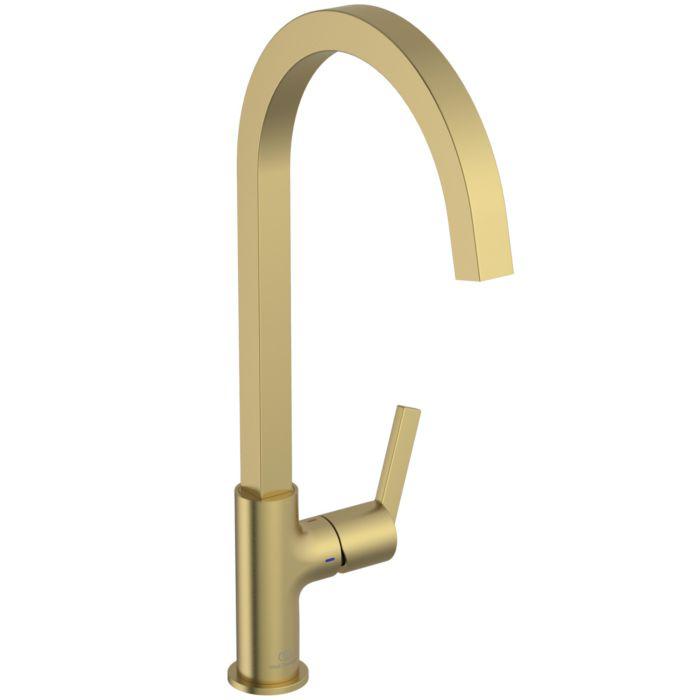 Ideal Standard Gusto Küchenarmatur BD411A2 brushed gold, mit hohem eckigen Rohrauslauf