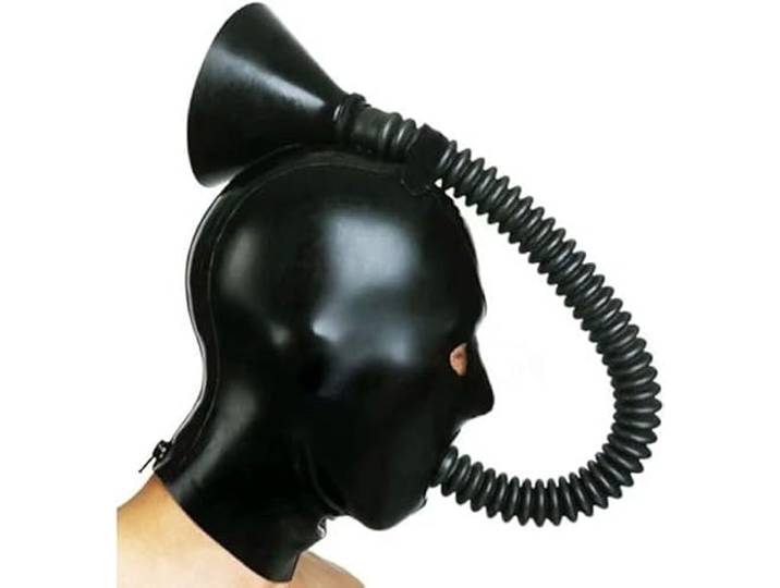 Knebel Maske SM Latexmaske Mit Trichter Abnehmbare Fetisch Bondage Maske Kopfmaske Cosplay Halloween Maske Sex BDSM Extreme Erotikmaske Latex Sexspielzeug Für Männer Und Frauen,M,Black