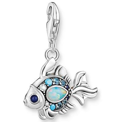 Charm-Einhänger THOMAS SABO "Fisch mit blauen Steinen", bunt (silberfarben, blau, blau), Charms, Damen, Silber 925 (recycelt), mit Glas-Keramik Stein