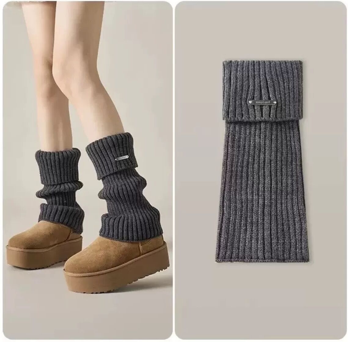 INF Chaussettes Montantes Femme avec Étiquette Métallique - Thermiques et Épaisses pour l'Hiver Gris