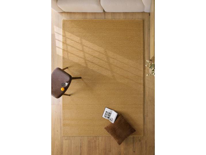 Teppich WECON HOME Castello ONE , karamell, B:140cm H:7mm L:200cm, Schurwolle, Teppiche, Teppich, Schurwolle, Kurzflor mit Hoch-Tief-Effekt, Wohnzimmer, Streifenmuster