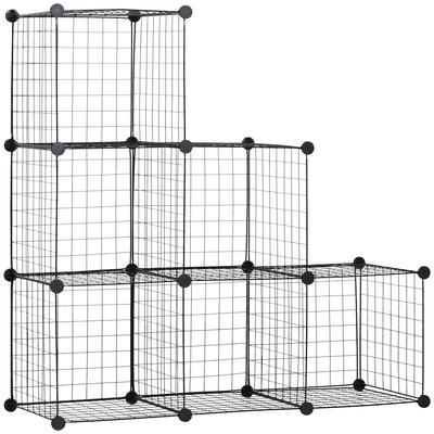STILVORA Stufenregal aus Metall in Schwarz, 109x37x109 cm, Steckregal mit 6 anpassbaren Würfeln