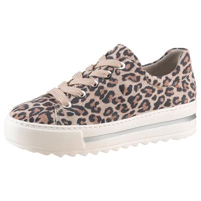 Plateausneaker GABOR "FLORENZ", Damen, Gr. 40, Leder Textil, braun (leo), Ziegenveloursleder, Schuhe Plateausneaker, Freizeitschuh, Halbschuh, Schnürer, modischer Leo-Look, Weite G