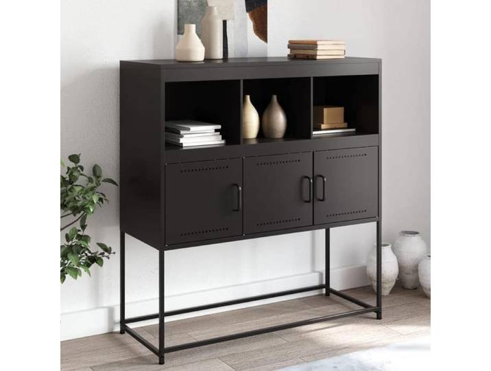 SALE 2025 Meuble bas bahut vaisselier - Buffet noir 100 5x39x107 cm acier 22 Kg 2353