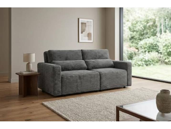 2-Sitzer-Sofa, ausklappbar, mit Stauraum, schwarz, Cord, Komo Family Möbel