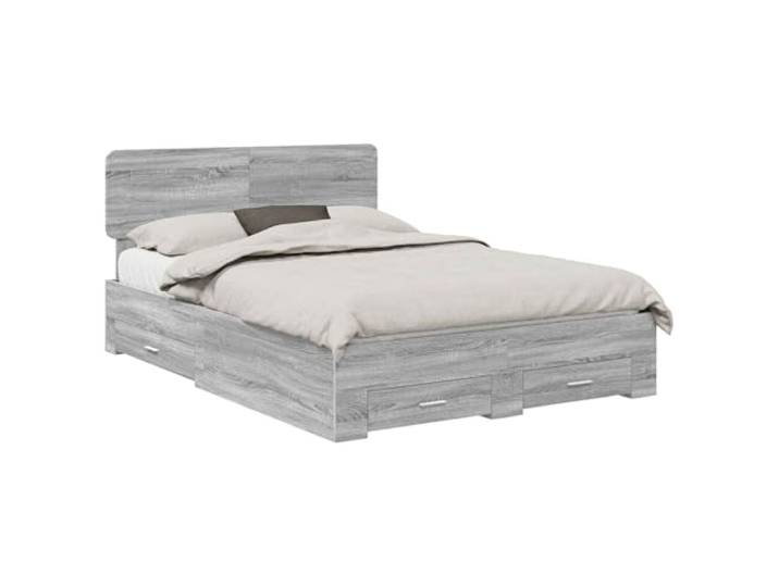 HMDNGOUT Bettgestell mit Stauraum Graues Sonoma 150 x 200 cm Holzwerkstoff Bettrahmen mit Schubladen