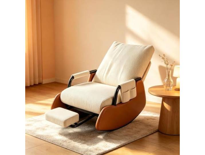 kumamart Ergonomischer Ruhesessel mit Stabiler Schaukelbasis Entspannender Schaukelsessel mit stabiler Kufenkonstruktion und verstaubarer Fußablage.