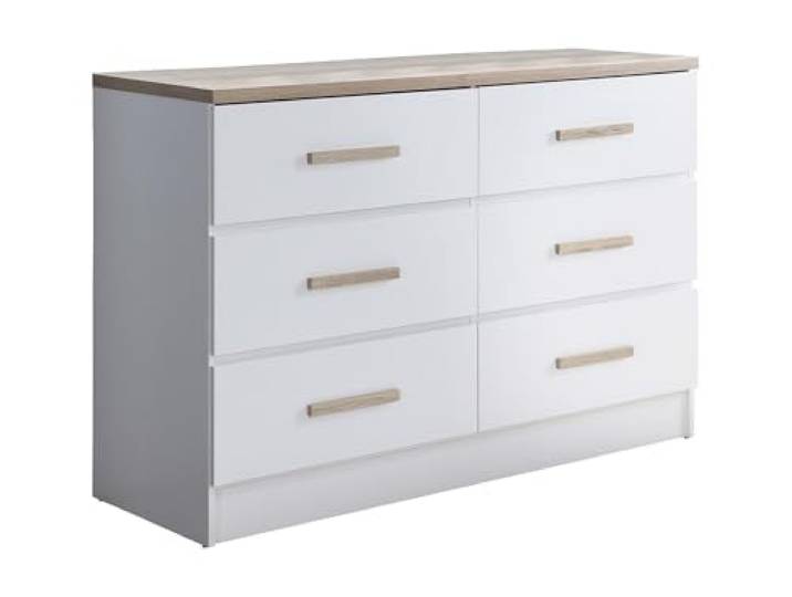 Vente-unique Kommode mit 6 Schubladen - Weiß und Holzfarben - SKAIDO