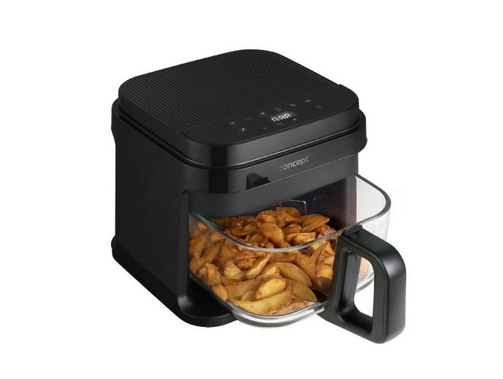 Concept Heißluftfritteuse, 1200 W, Fettfreie Fritteuse LED-Touchdisplay, Glasbehälter