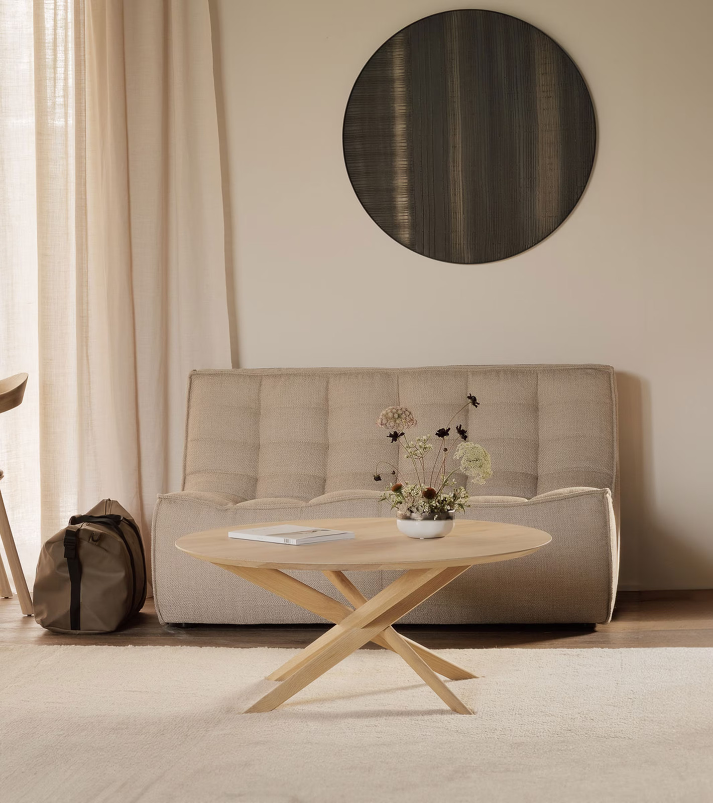 Ethnicraft Ronde Salontafel Mikado Geolied Eikenhout, Diameter: 100 cm, Naturel