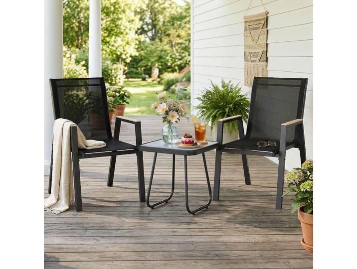 Outsunny Ensemble Bistro 3pcs Extérieur Table Pieds Réglables