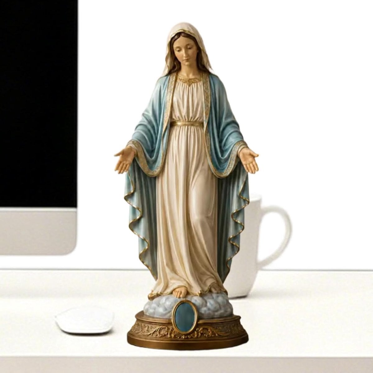 Maria standbeeld - Wit - Religieus beeld - 203 cm